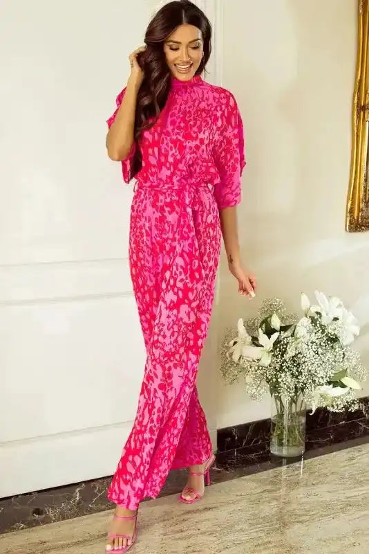 Rose Leopard Loose Jumpsuit - Fashionfitz