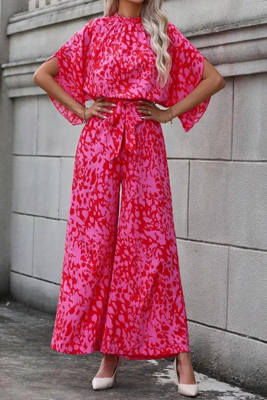 Rose leopard loose jumpsuit - jumpsuits