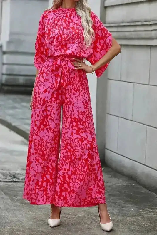 Rose Leopard Loose Jumpsuit - Fashionfitz