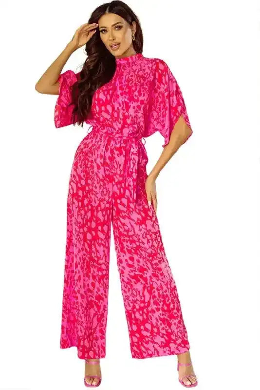 Rose Leopard Loose Jumpsuit - Fashionfitz