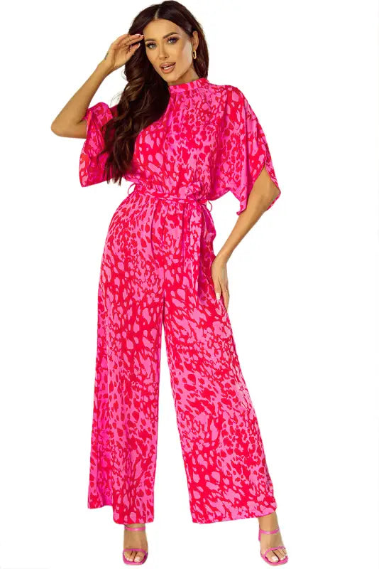 Rose leopard loose jumpsuit - jumpsuits