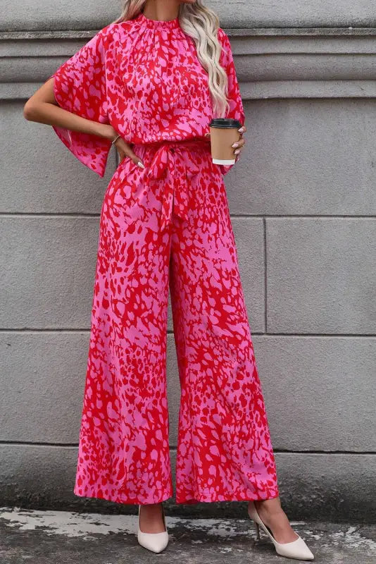 Rose leopard loose jumpsuit - jumpsuits