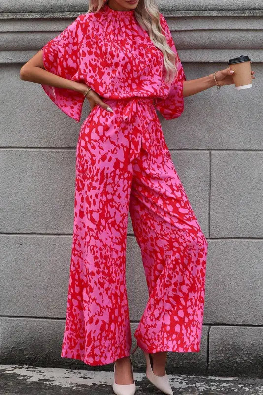 Rose leopard loose jumpsuit - jumpsuits