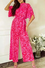 Rose Leopard Loose Jumpsuit - Fashionfitz