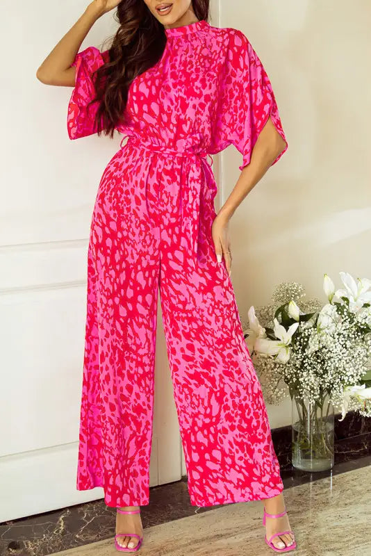 Rose leopard loose jumpsuit - jumpsuits