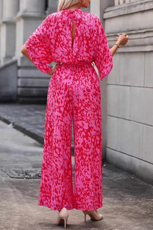 Rose leopard loose jumpsuit - jumpsuits