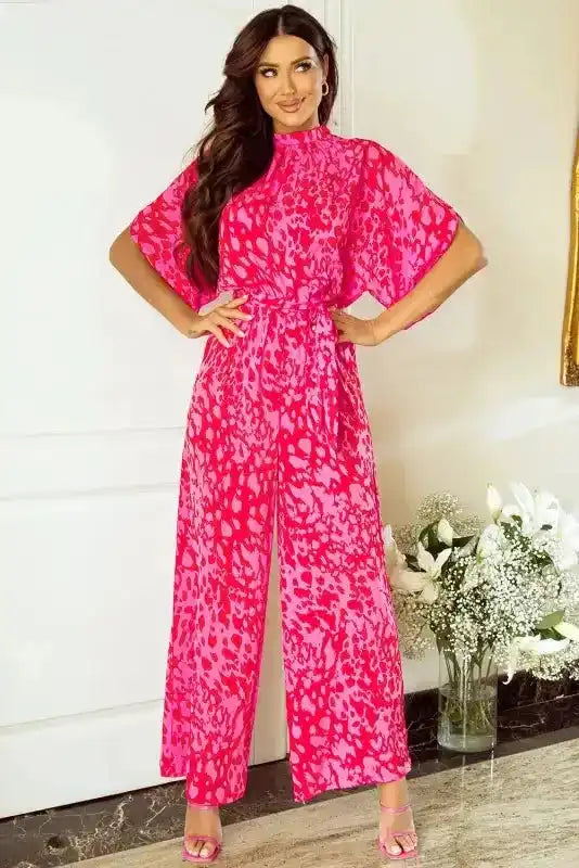 Rose Leopard Loose Jumpsuit - Fashionfitz