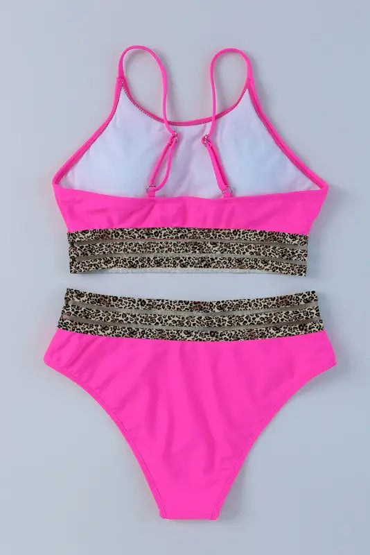 Rose leopard mesh bikini swimsuit | fashionfitz