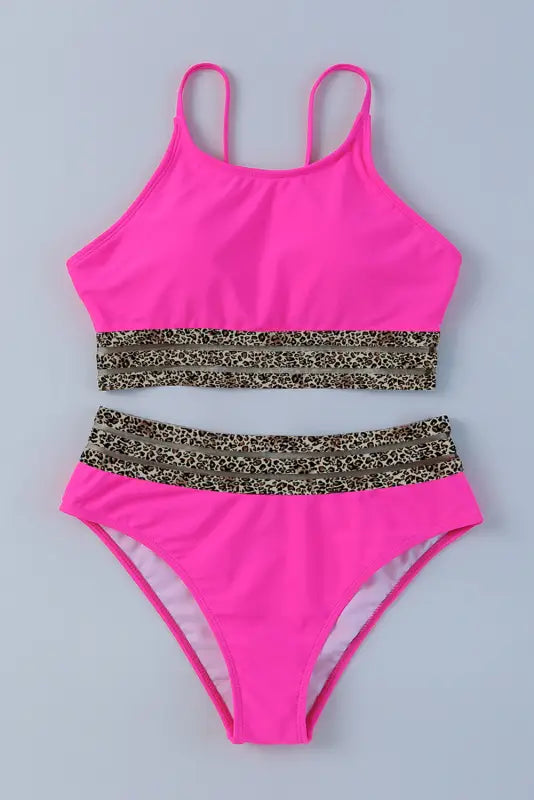 Rose leopard mesh bikini swimsuit | fashionfitz