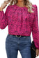 Rose leopard print pleated blouse with keyhole - tops