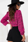 Rose leopard print pleated blouse with keyhole - tops