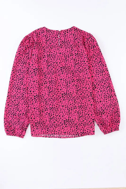 Rose leopard print pleated blouse with keyhole - tops