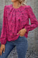 Rose leopard print pleated blouse with keyhole - tops