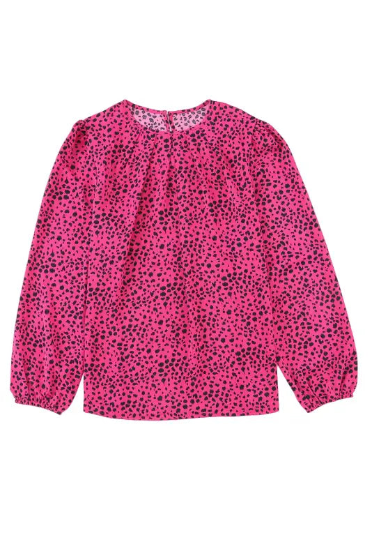 Rose leopard print pleated blouse with keyhole - tops