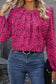 Rose leopard print pleated blouse with keyhole - tops