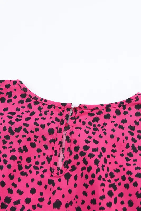 Rose leopard print pleated blouse with keyhole - tops