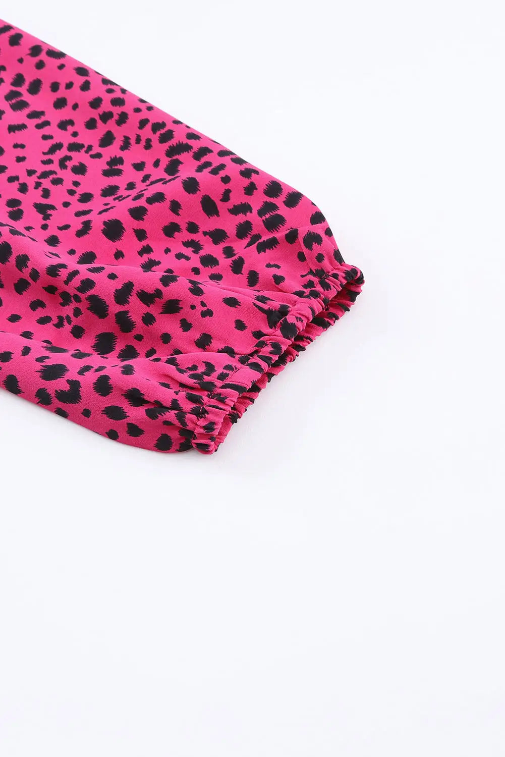 Rose leopard print pleated blouse with keyhole - tops