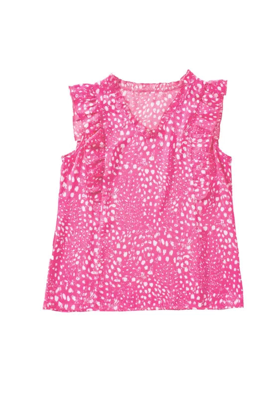 Rose leopard ruffle trim tank top - tops