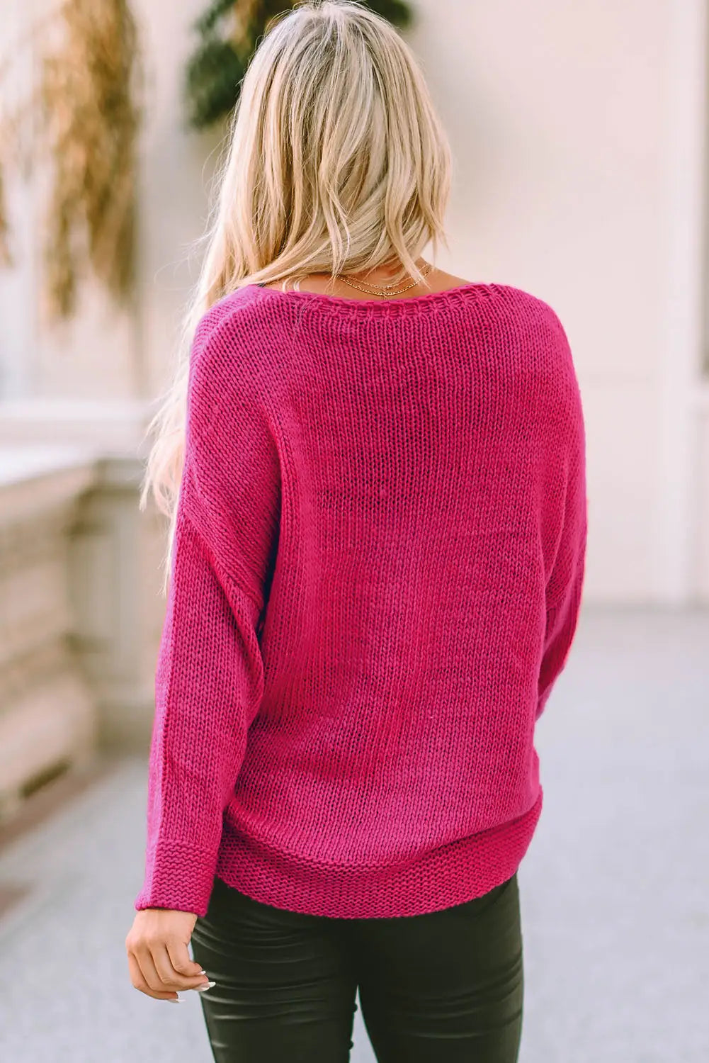 Rose loose knitted v neck sweater - tops