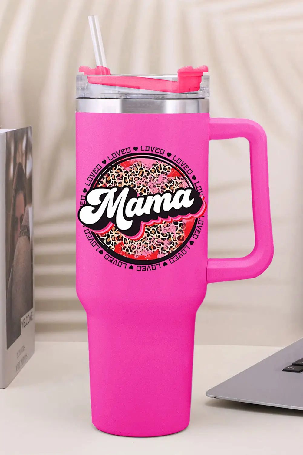 Rose mama leopard print stainless steel insulate cup with handle 40oz - accessories
