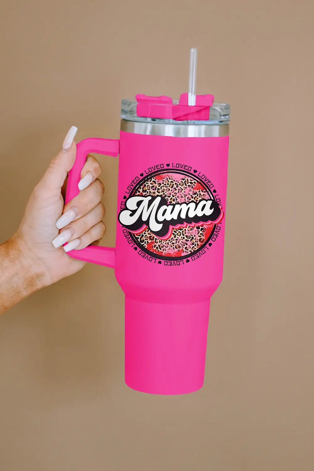Rose mama leopard print stainless steel insulate cup with handle 40oz - accessories