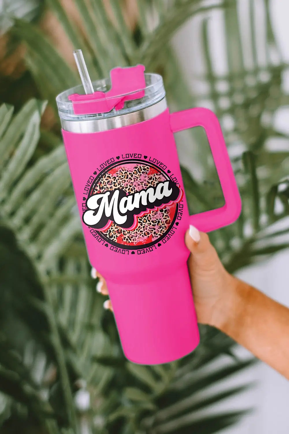 Rose mama leopard print stainless steel insulate cup with handle 40oz - one size / 95% pc + 5% ss - accessories