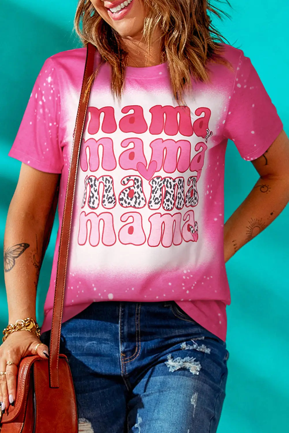 Rose mama letter print graphic tie dye - s / 85% polyester + 15% elastane - t-shirts