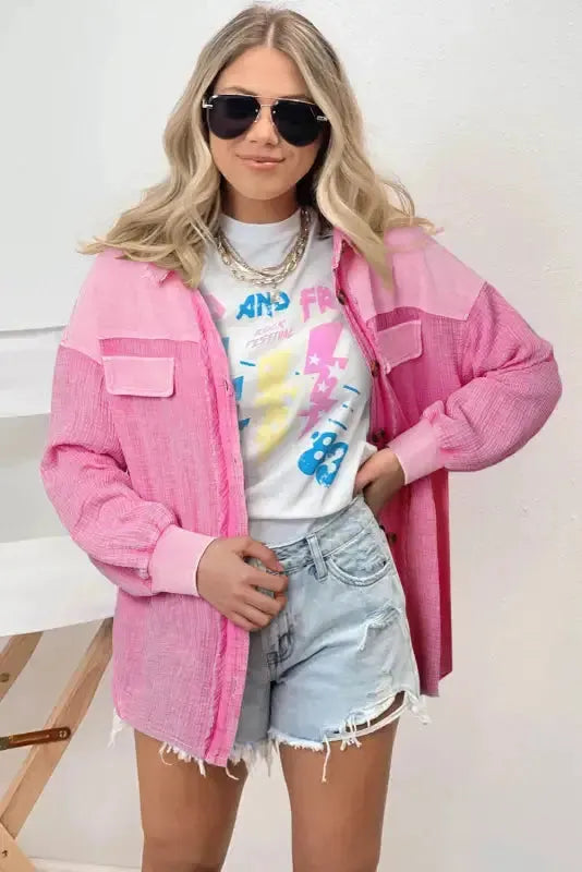 Rose Mineral Washed Cotton Shacket - Fashionfitz