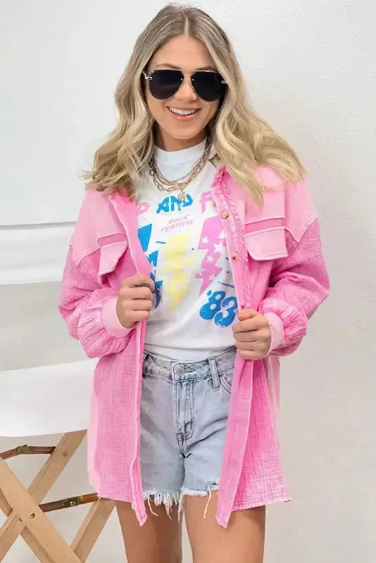 Rose Mineral Washed Cotton Shacket - Fashionfitz