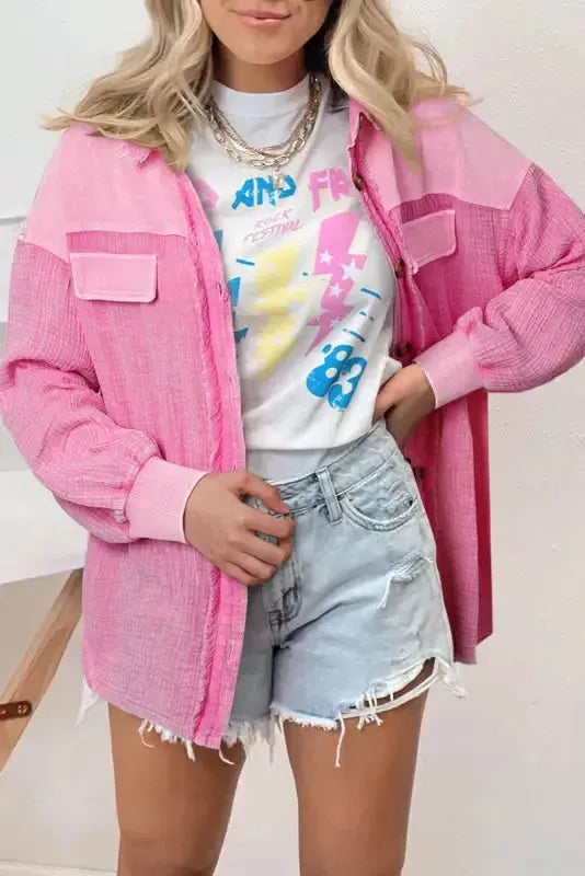 Rose Mineral Washed Cotton Shacket - Fashionfitz