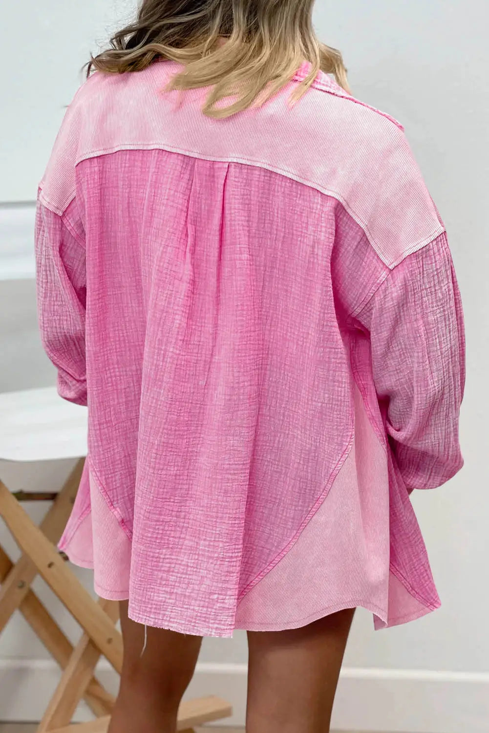 Rose mineral washed cotton shacket - denim jackets