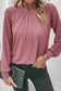 Rose Pink Contrast Lace Raglan Sleeve Plicate Round Neck Top - Fashionfitz
