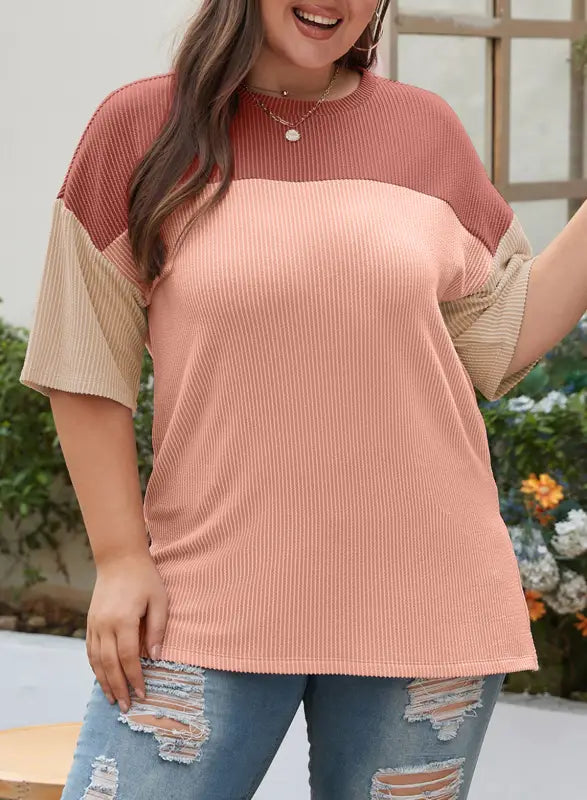 Rose pink plus size ribbed t-shirt - tops & tees