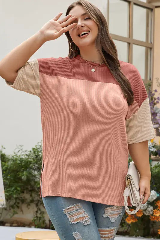 Rose pink plus size ribbed t-shirt - tops & tees