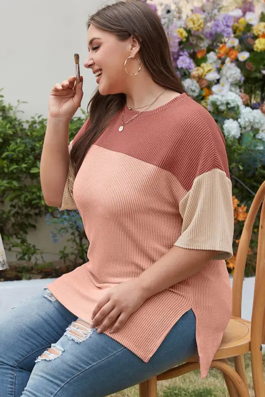 Rose pink plus size ribbed t-shirt - tops & tees