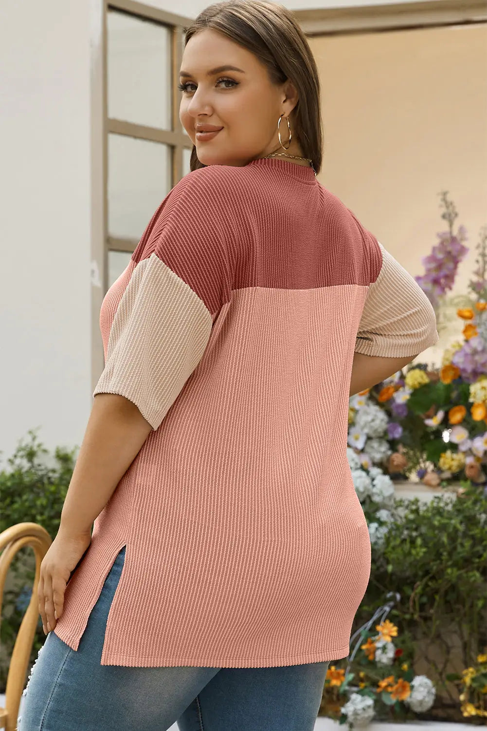 Rose pink plus size ribbed t-shirt - tops & tees