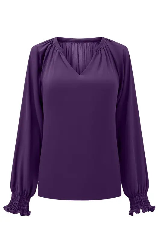 Rose pleated v neck puffy sleeve blouse - tops