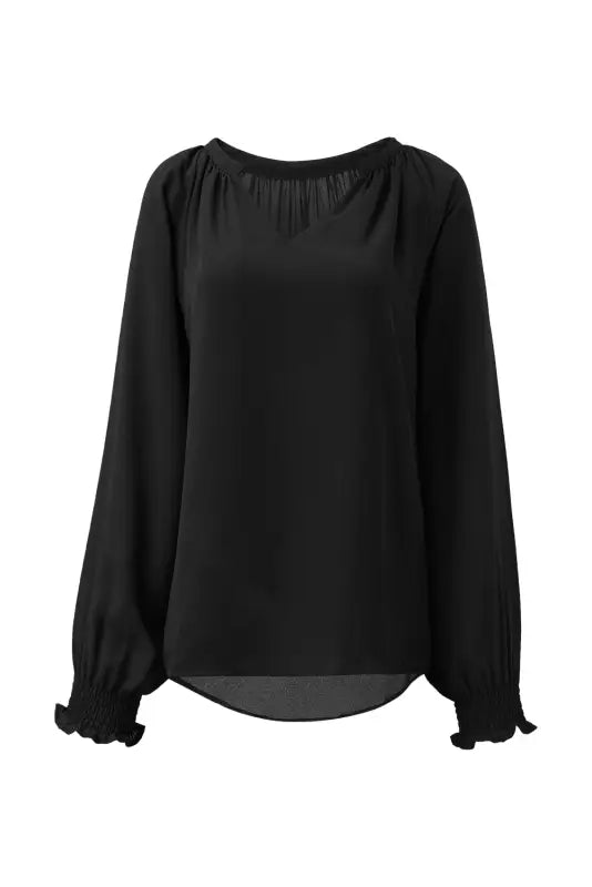 Rose pleated v neck puffy sleeve blouse - tops