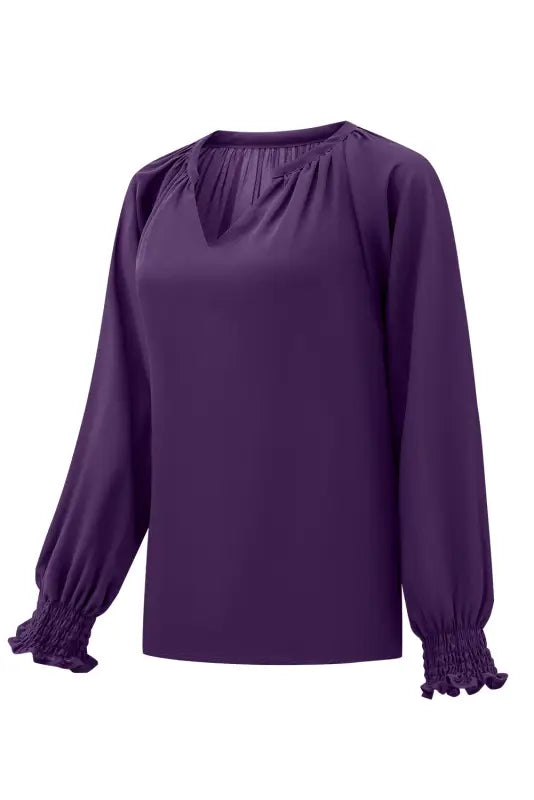 Rose pleated v neck puffy sleeve blouse - tops