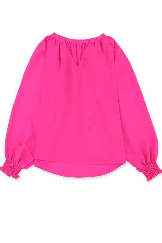 Rose pleated v neck puffy sleeve blouse - tops