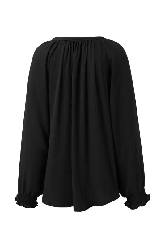 Rose pleated v neck puffy sleeve blouse - tops