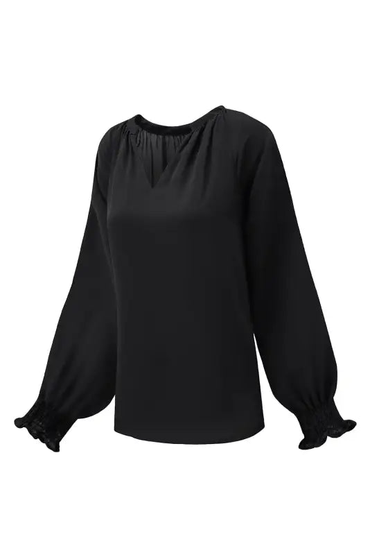 Rose pleated v neck puffy sleeve blouse - tops