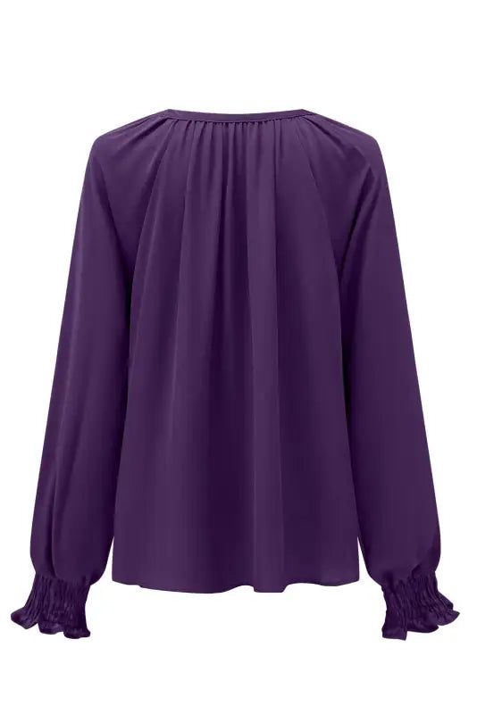 Rose pleated v neck puffy sleeve blouse - tops