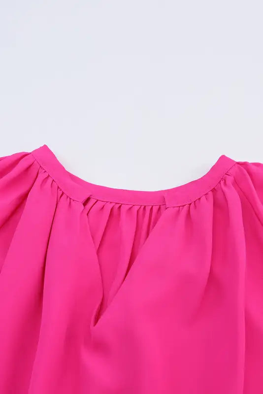 Rose pleated v neck puffy sleeve blouse - tops