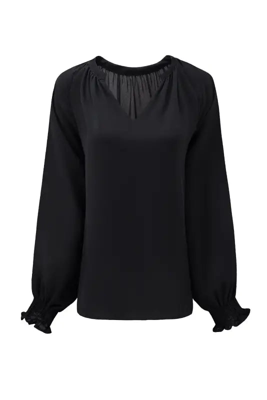 Rose pleated v neck puffy sleeve blouse - tops