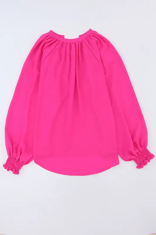 Rose pleated v neck puffy sleeve blouse - tops