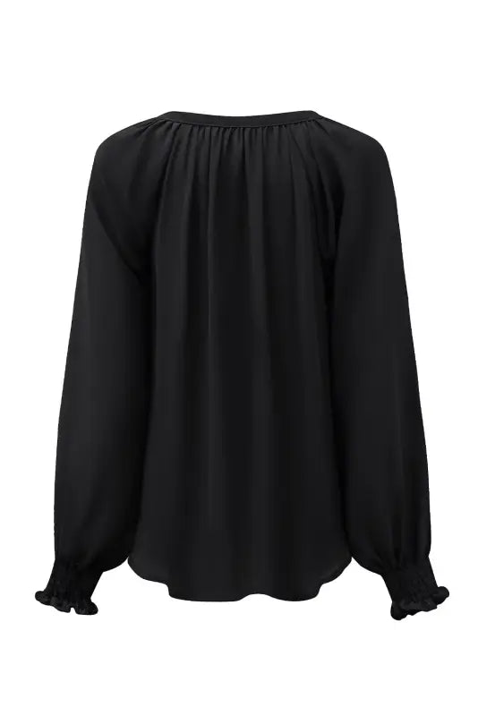 Rose pleated v neck puffy sleeve blouse - tops