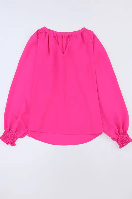 Rose pleated v neck puffy sleeve blouse - tops