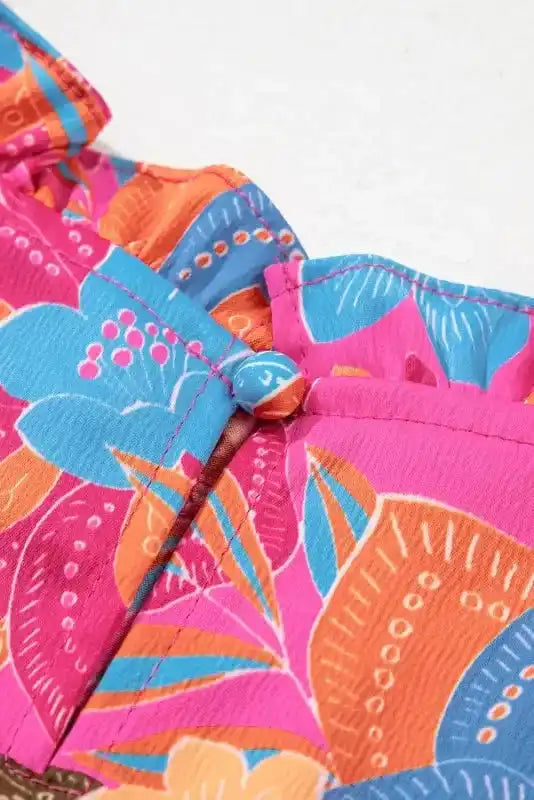 Rose Plus Floral Frilly Neck Blouse - Fashionfitz