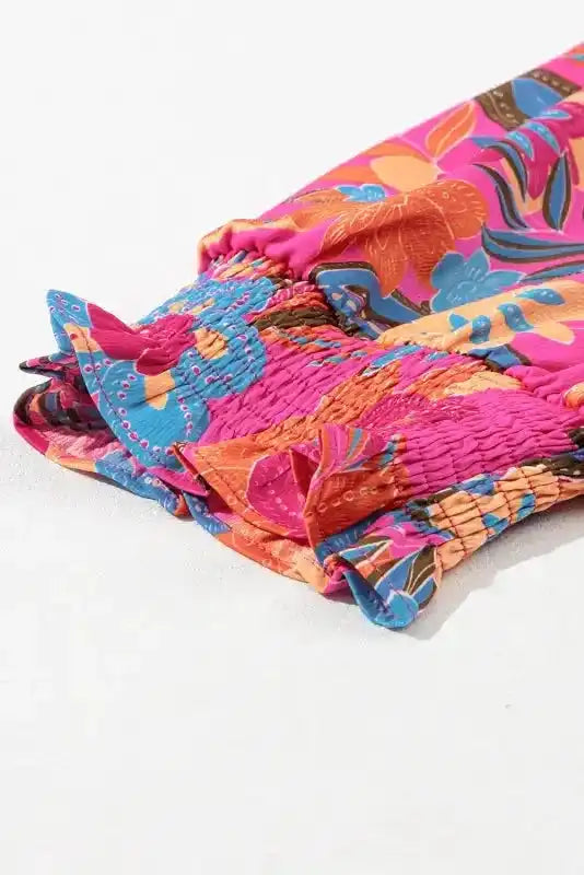 Rose Plus Floral Frilly Neck Blouse - Fashionfitz